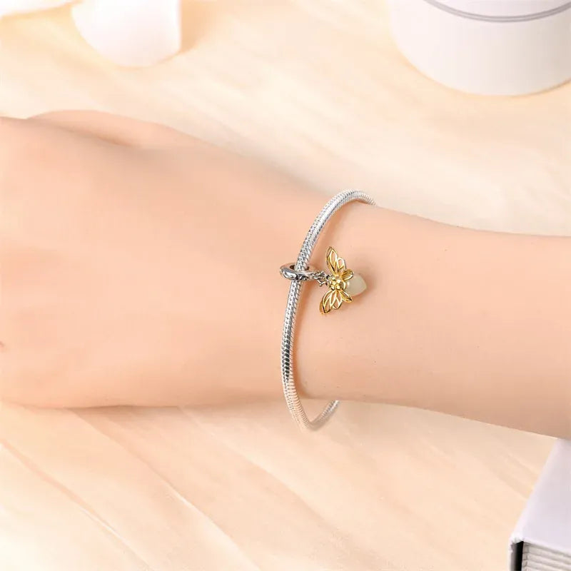 KissICON 925 Silver Gemstone Universe Starry Sky Flower Gold Bead Pendant Suitable For Pan 925 Original Bracelet Diy Jewelry