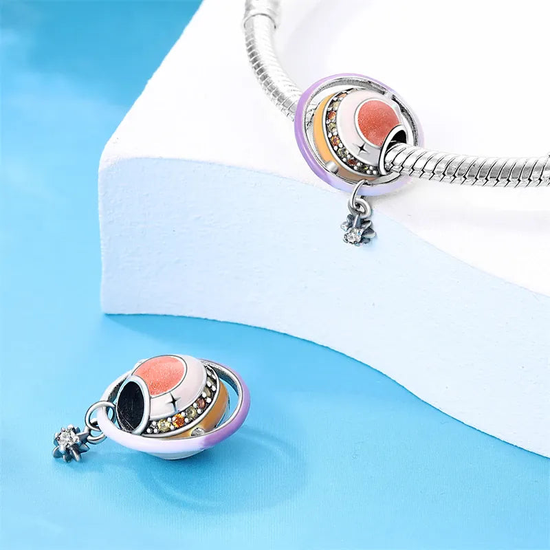 KissICON 925 Silver Gemstone Universe Starry Sky Flower Gold Bead Pendant Suitable For Pan 925 Original Bracelet Diy Jewelry