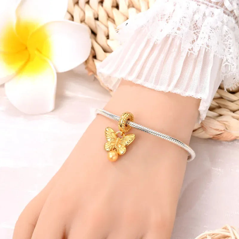 KissICON 925 Silver Gemstone Universe Starry Sky Flower Gold Bead Pendant Suitable For Pan 925 Original Bracelet Diy Jewelry