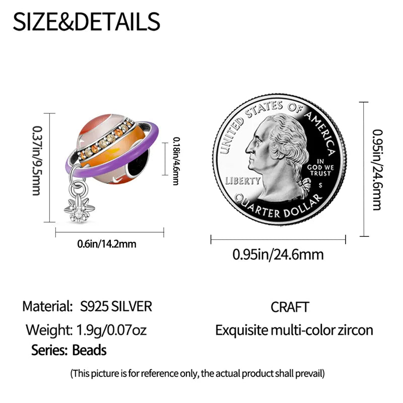 KissICON 925 Silver Gemstone Universe Starry Sky Flower Gold Bead Pendant Suitable For Pan 925 Original Bracelet Diy Jewelry