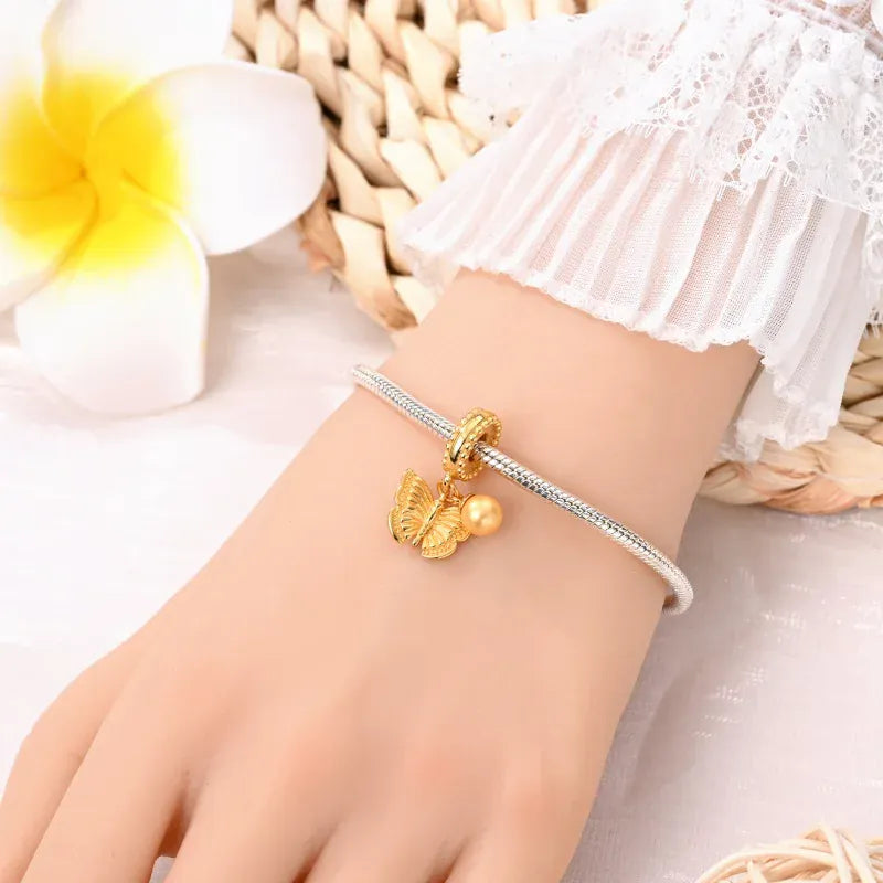 KissICON 925 Silver Gemstone Universe Starry Sky Flower Gold Bead Pendant Suitable For Pan 925 Original Bracelet Diy Jewelry