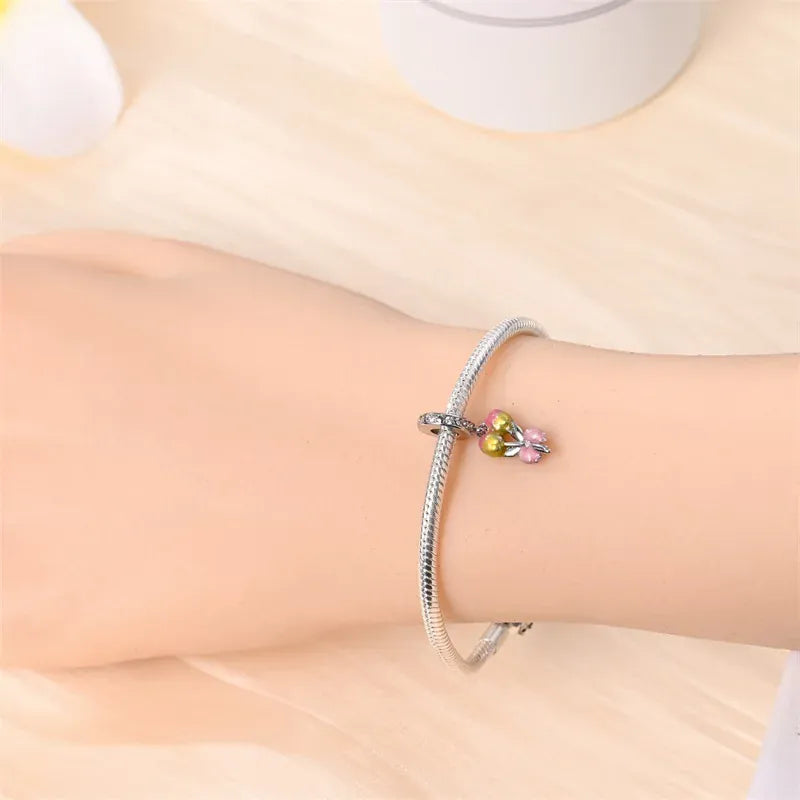 KissICON 925 Silver Gemstone Universe Starry Sky Flower Gold Bead Pendant Suitable For Pan 925 Original Bracelet Diy Jewelry