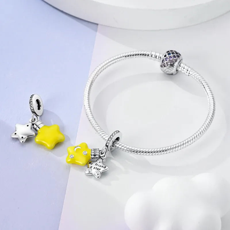 KissICON 925 Silver Gemstone Universe Starry Sky Flower Gold Bead Pendant Suitable For Pan 925 Original Bracelet Diy Jewelry
