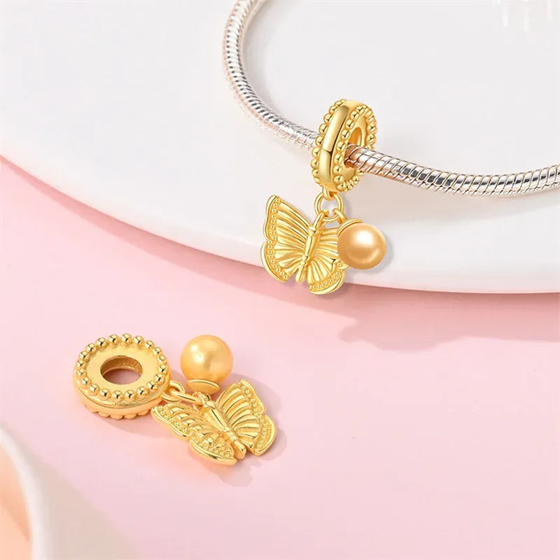 KissICON 925 Silver Gemstone Universe Starry Sky Flower Gold Bead Pendant Suitable For Pan 925 Original Bracelet Diy Jewelry