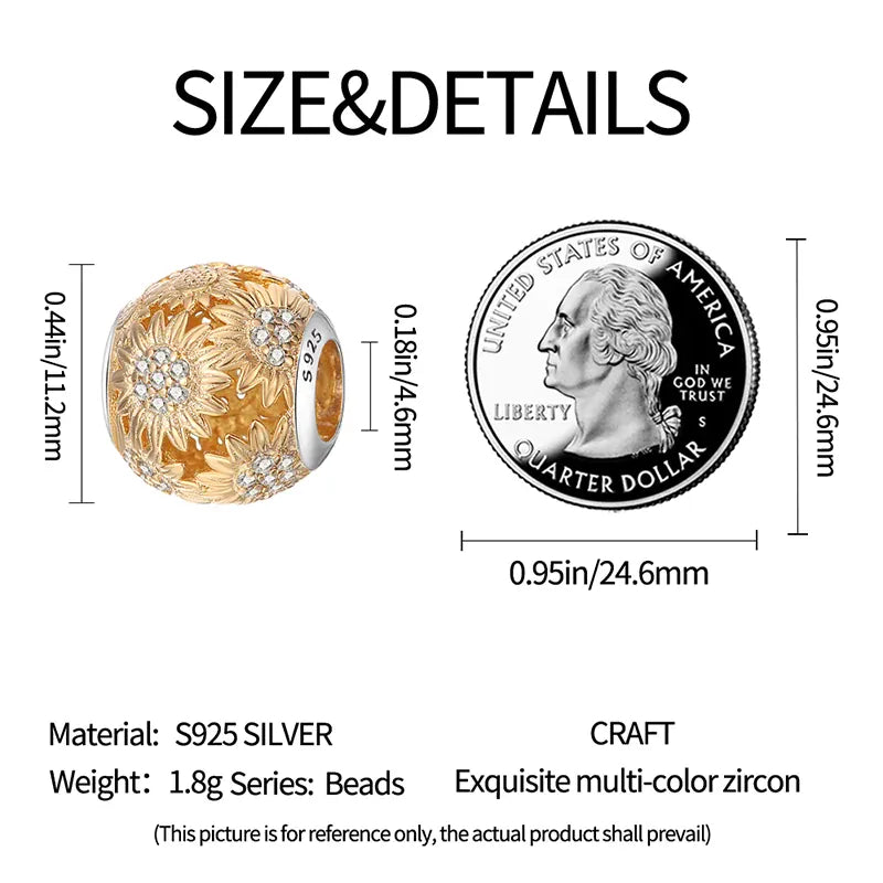 KissICON 925 Silver Gemstone Universe Starry Sky Flower Gold Bead Pendant Suitable For Pan 925 Original Bracelet Diy Jewelry