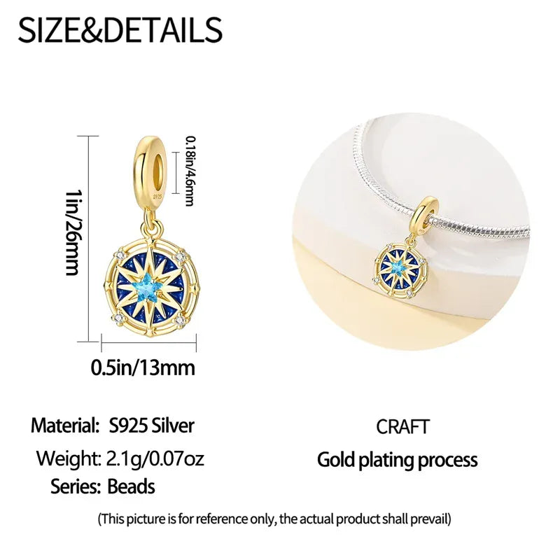 KissICON 925 Silver Gemstone Universe Starry Sky Flower Gold Bead Pendant Suitable For Pan 925 Original Bracelet Diy Jewelry