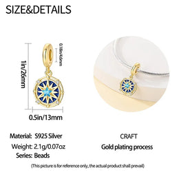 KissICON 925 Silver Gemstone Universe Starry Sky Flower Gold Bead Pendant Suitable For Pan 925 Original Bracelet Diy Jewelry