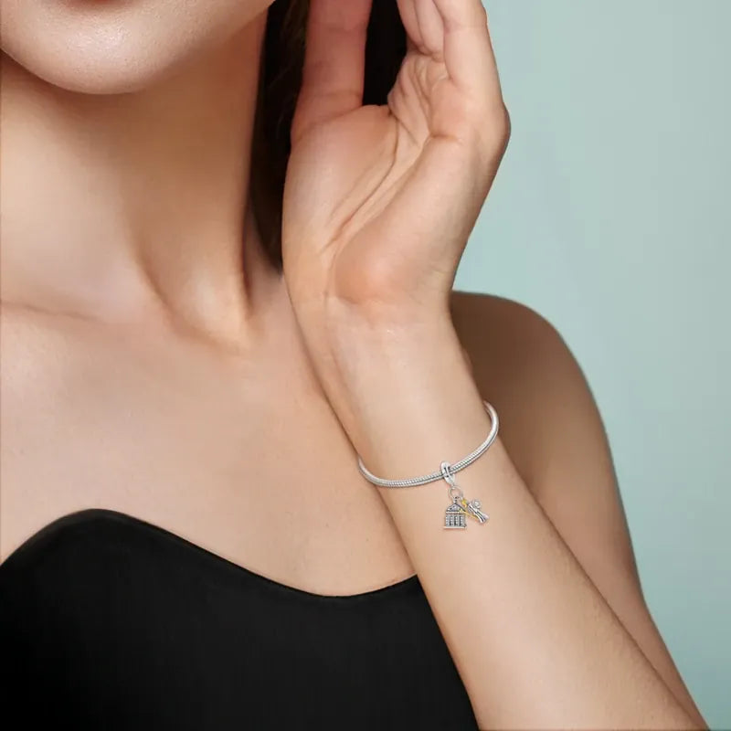 KissICON 925 Silver Gemstone Universe Starry Sky Flower Gold Bead Pendant Suitable For Pan 925 Original Bracelet Diy Jewelry
