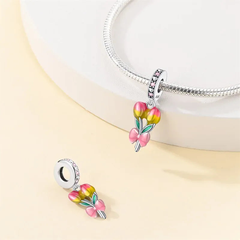 KissICON 925 Silver Gemstone Universe Starry Sky Flower Gold Bead Pendant Suitable For Pan 925 Original Bracelet Diy Jewelry