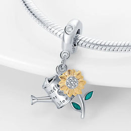 KissICON 925 Silver Gemstone Universe Starry Sky Flower Gold Bead Pendant Suitable For Pan 925 Original Bracelet Diy Jewelry