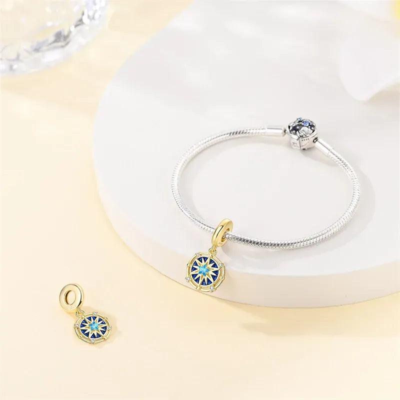 KissICON 925 Silver Gemstone Universe Starry Sky Flower Gold Bead Pendant Suitable For Pan 925 Original Bracelet Diy Jewelry