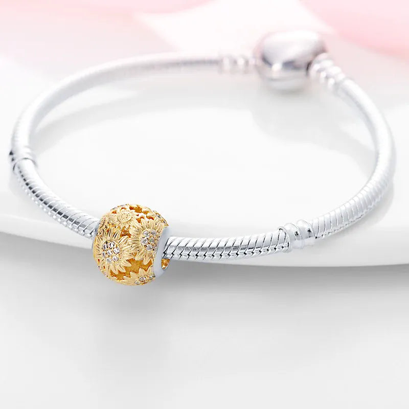 KissICON 925 Silver Gemstone Universe Starry Sky Flower Gold Bead Pendant Suitable For Pan 925 Original Bracelet Diy Jewelry