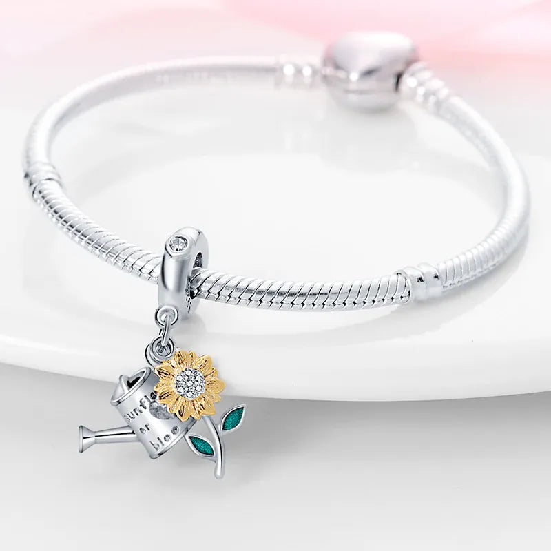 KissICON 925 Silver Gemstone Universe Starry Sky Flower Gold Bead Pendant Suitable For Pan 925 Original Bracelet Diy Jewelry