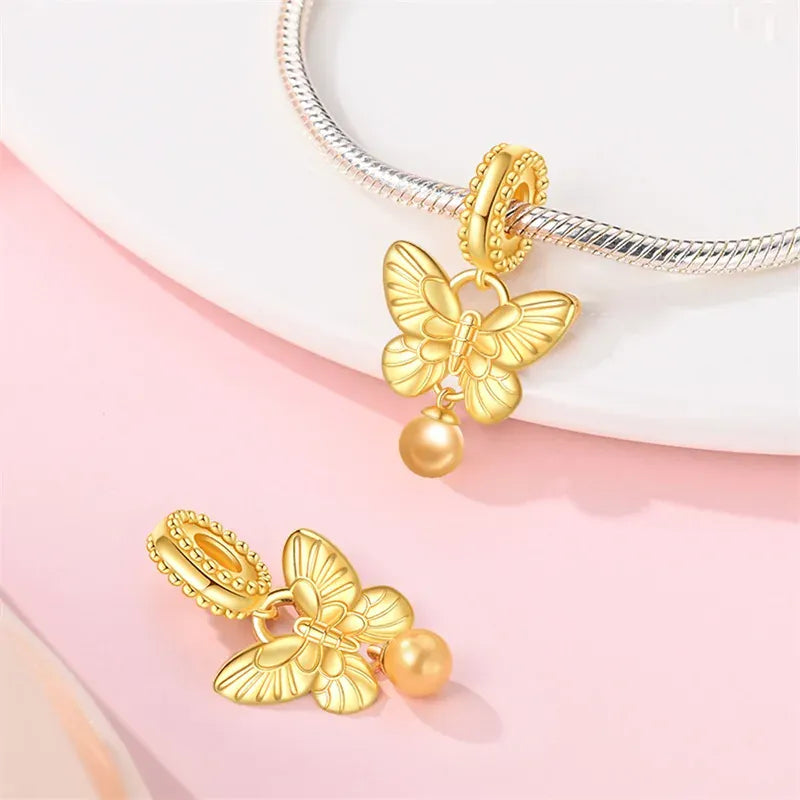 KissICON 925 Silver Gemstone Universe Starry Sky Flower Gold Bead Pendant Suitable For Pan 925 Original Bracelet Diy Jewelry