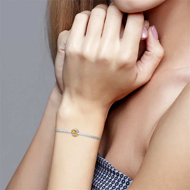 KissICON 925 Silver Gemstone Universe Starry Sky Flower Gold Bead Pendant Suitable For Pan 925 Original Bracelet Diy Jewelry
