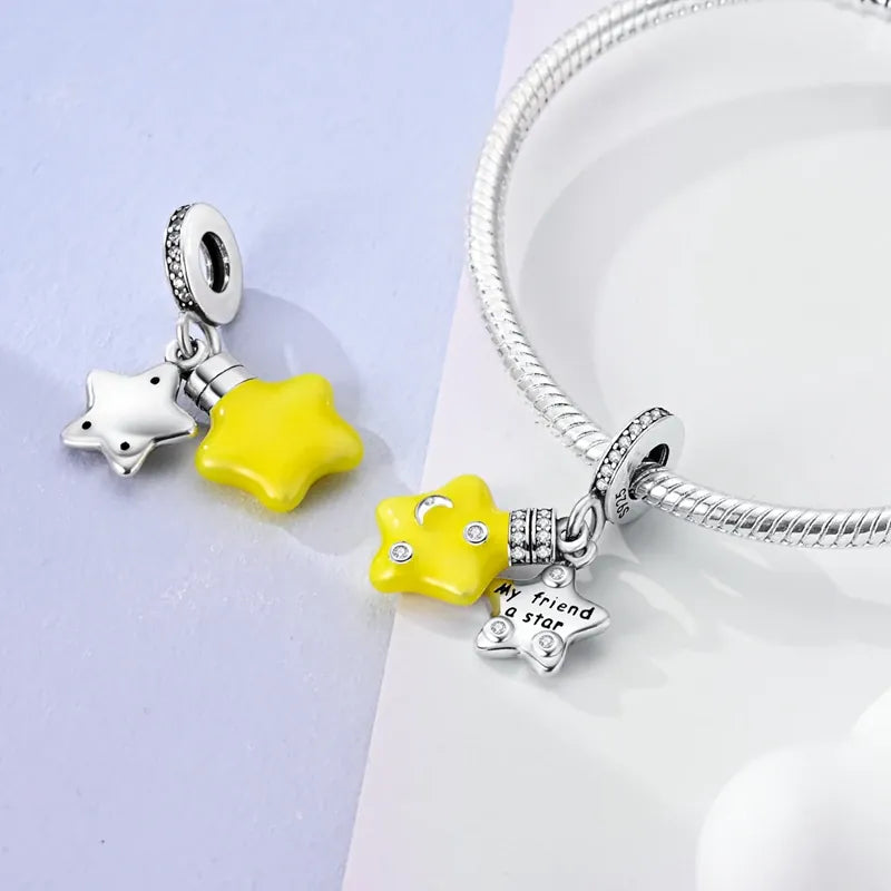 KissICON 925 Silver Gemstone Universe Starry Sky Flower Gold Bead Pendant Suitable For Pan 925 Original Bracelet Diy Jewelry