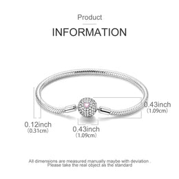KissICON 925 Silver Original  Snake Chain Clasp Bead Bracelets Fit Charms DIY Jewelry For Women
