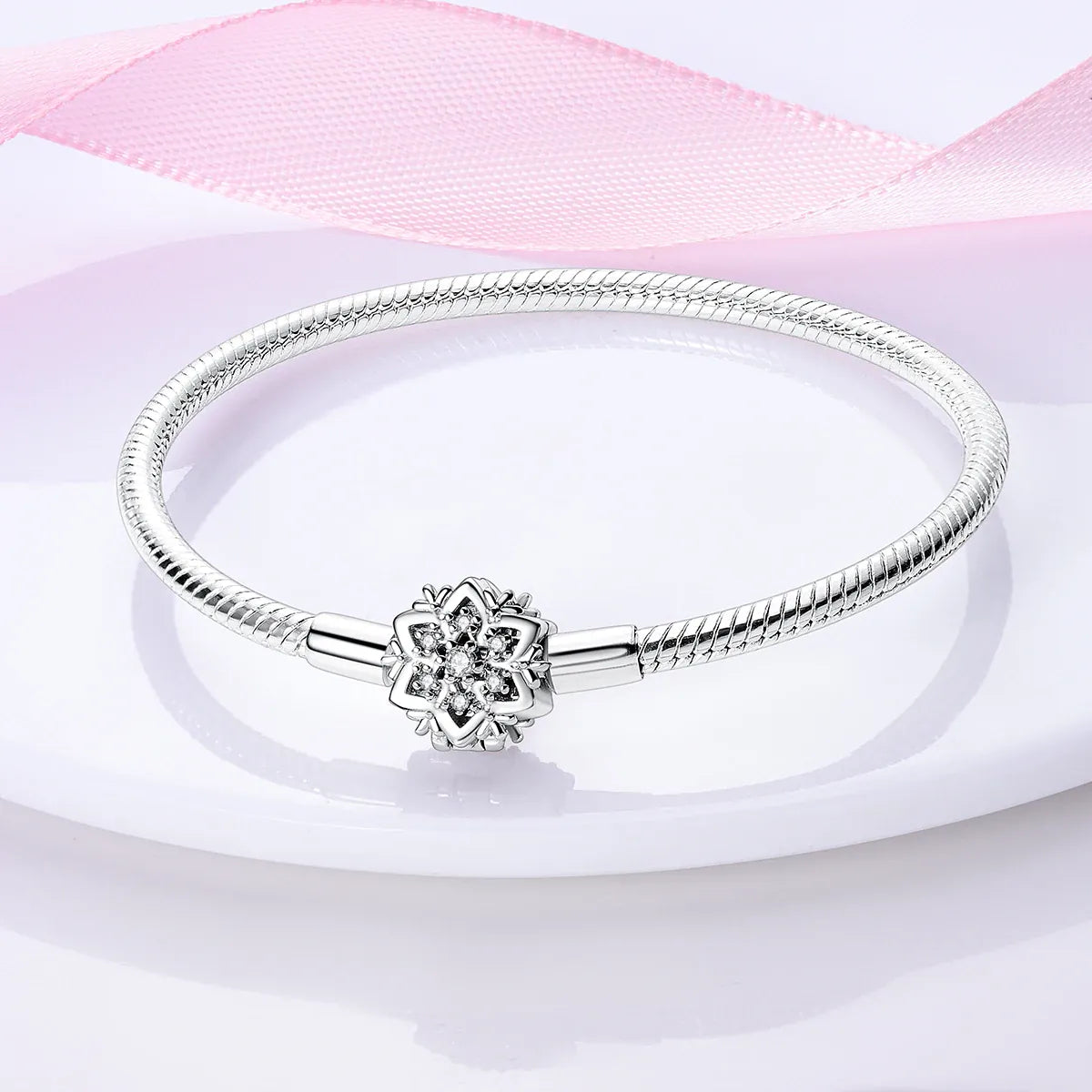 KissICON 925 Silver Original  Snake Chain Clasp Bead Bracelets Fit Charms DIY Jewelry For Women