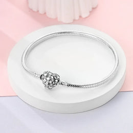 KissICON 925 Silver Original  Snake Chain Clasp Bead Bracelets Fit Charms DIY Jewelry For Women