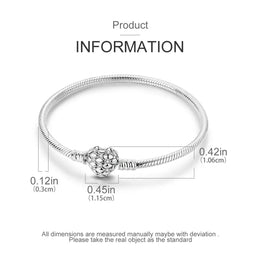 KissICON 925 Silver Original  Snake Chain Clasp Bead Bracelets Fit Charms DIY Jewelry For Women