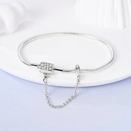 KissICON 925 Silver Original  Snake Chain Clasp Bead Bracelets Fit Charms DIY Jewelry For Women