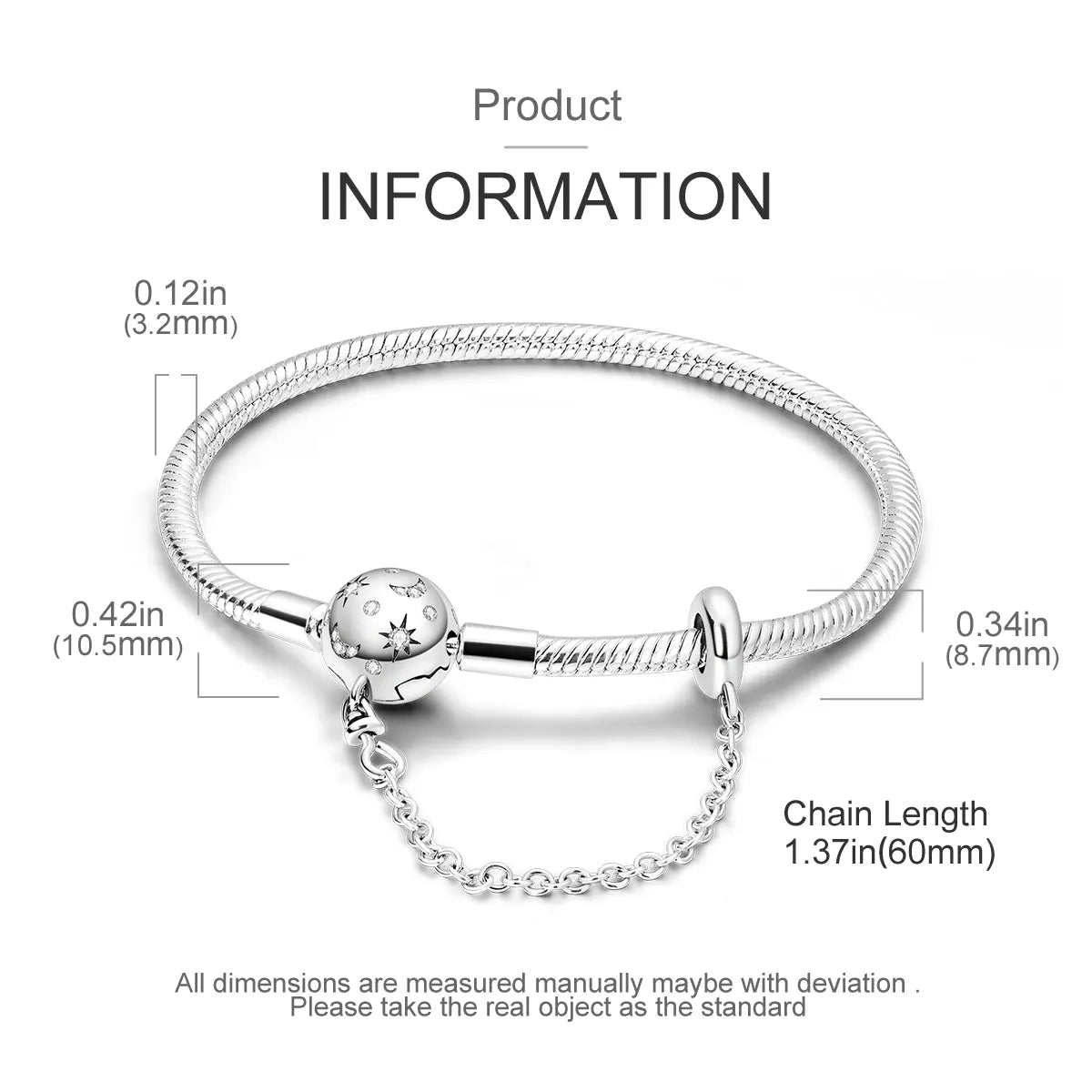 KissICON 925 Silver Original  Snake Chain Clasp Bead Bracelets Fit Charms DIY Jewelry For Women