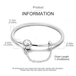KissICON 925 Silver Original  Snake Chain Clasp Bead Bracelets Fit Charms DIY Jewelry For Women