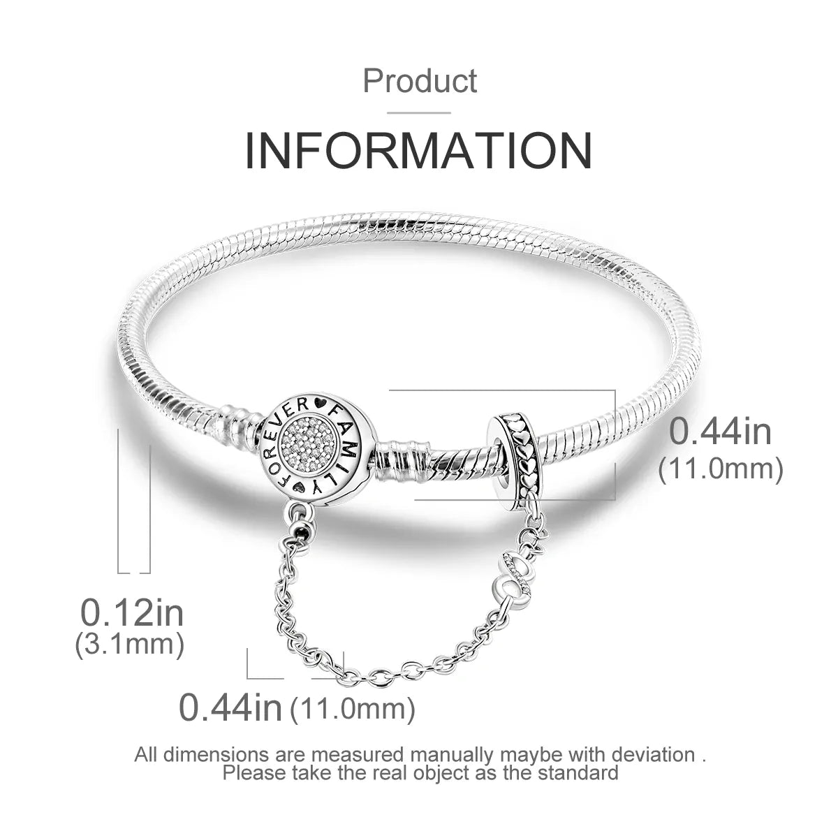 KissICON 925 Silver Original  Snake Chain Clasp Bead Bracelets Fit Charms DIY Jewelry For Women