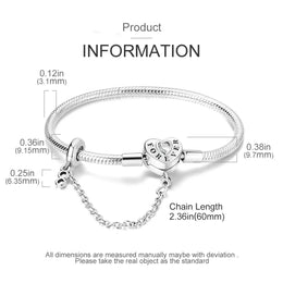 KissICON 925 Silver Original  Snake Chain Clasp Bead Bracelets Fit Charms DIY Jewelry For Women