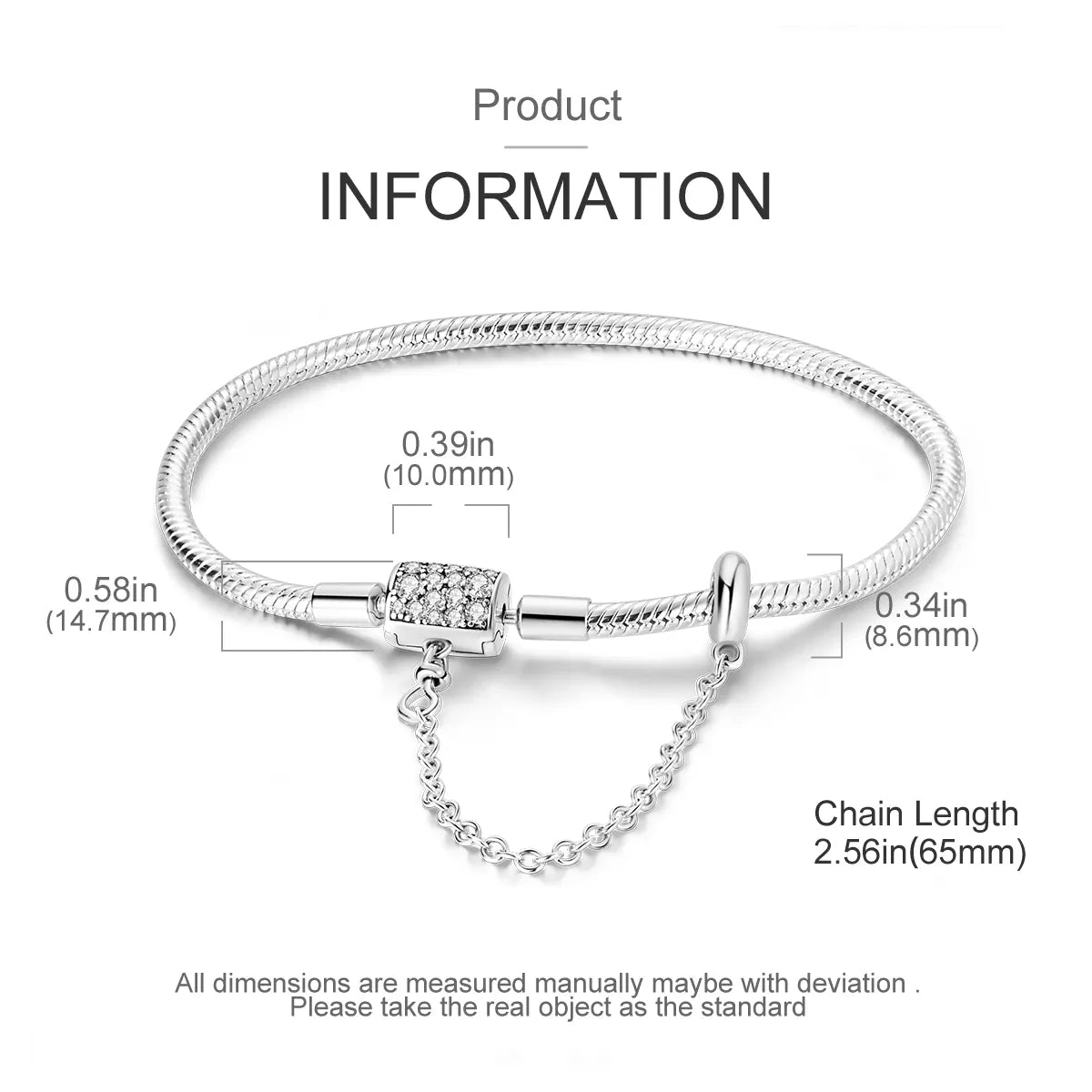KissICON 925 Silver Original  Snake Chain Clasp Bead Bracelets Fit Charms DIY Jewelry For Women
