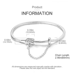 KissICON 925 Silver Original  Snake Chain Clasp Bead Bracelets Fit Charms DIY Jewelry For Women