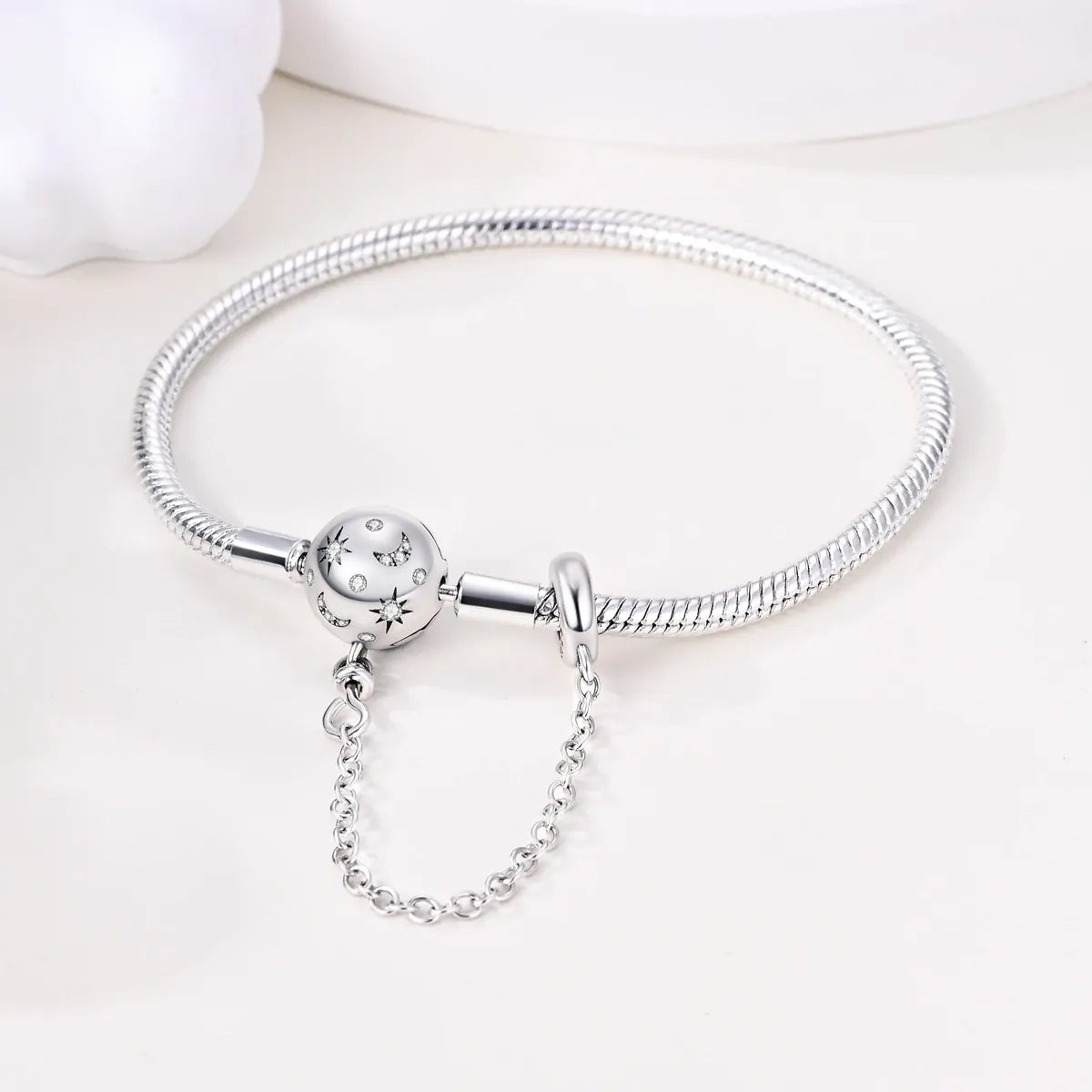 KissICON 925 Silver Original  Snake Chain Clasp Bead Bracelets Fit Charms DIY Jewelry For Women