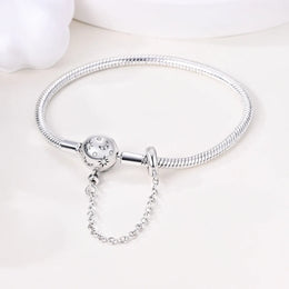 KissICON 925 Silver Original  Snake Chain Clasp Bead Bracelets Fit Charms DIY Jewelry For Women