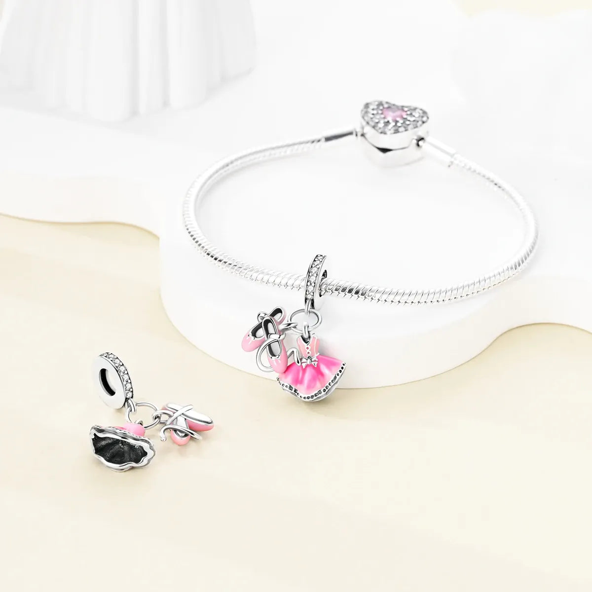 KissICON 925 Silver Pink Ballet Skates Shoes Charms Fit Original Bracelet Necklace DIY Bead For Women Jeweli Make Gift