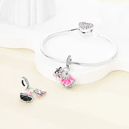KissICON 925 Silver Pink Ballet Skates Shoes Charms Fit Original Bracelet Necklace DIY Bead For Women Jeweli Make Gift
