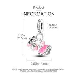 KissICON 925 Silver Pink Ballet Skates Shoes Charms Fit Original Bracelet Necklace DIY Bead For Women Jeweli Make Gift