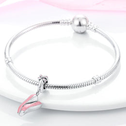 KissICON 925 Silver Pink Ballet Skates Shoes Charms Fit Original Bracelet Necklace DIY Bead For Women Jeweli Make Gift