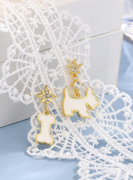 KissICON 💋 925 Silver Plated Dog Bone Earrings - Asymmetrical Long