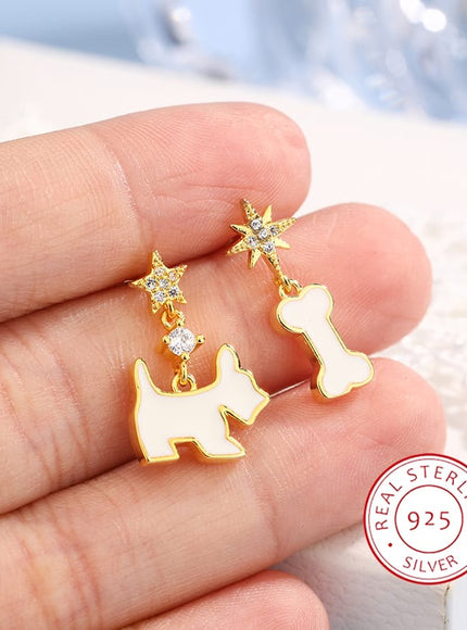 KissICON 💋 925 Silver Plated Dog Bone Earrings - Asymmetrical Long