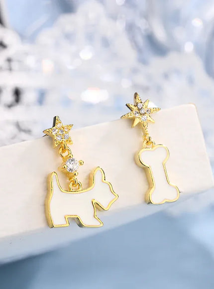 KissICON 💋 925 Silver Plated Dog Bone Earrings - Asymmetrical Long