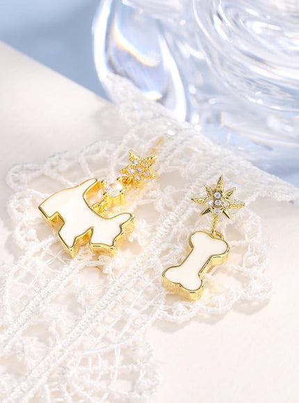 KissICON 💋 925 Silver Plated Dog Bone Earrings - Asymmetrical Long