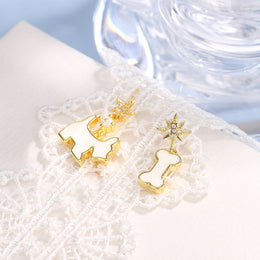 KissICON 💋 925 Silver Plated Dog Bone Earrings - Asymmetrical Long