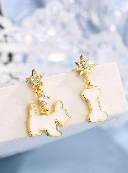 KissICON 💋 925 Silver Plated Dog Bone Earrings - Asymmetrical Long