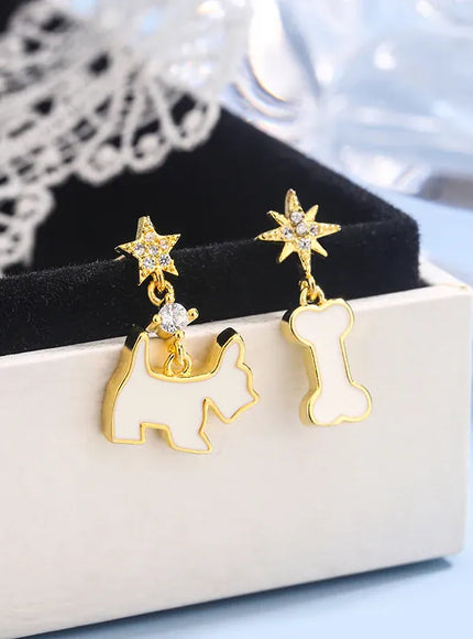 KissICON 💋 925 Silver Plated Dog Bone Earrings - Asymmetrical Long