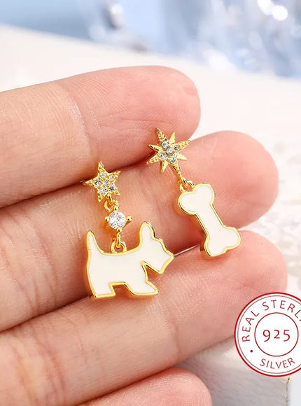KissICON 💋 925 Silver Plated Dog Bone Earrings - Asymmetrical Long