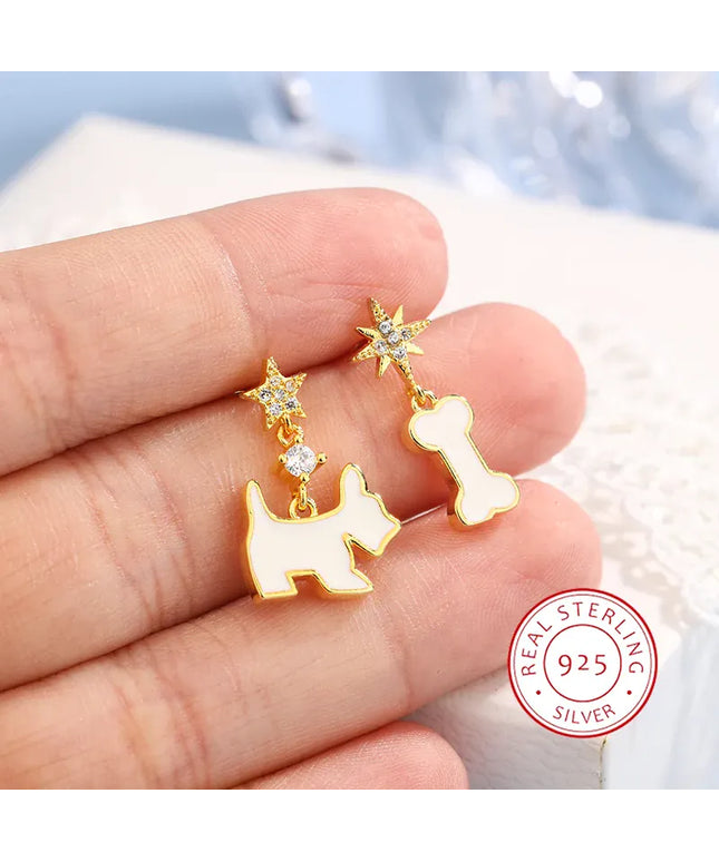 KissICON 💋 925 Silver Plated Dog Bone Earrings - Asymmetrical Long