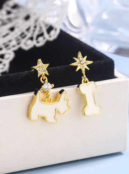 KissICON 💋 925 Silver Plated Dog Bone Earrings - Asymmetrical Long