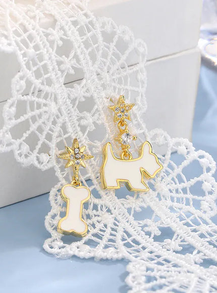 KissICON 💋 925 Silver Plated Dog Bone Earrings - Asymmetrical Long