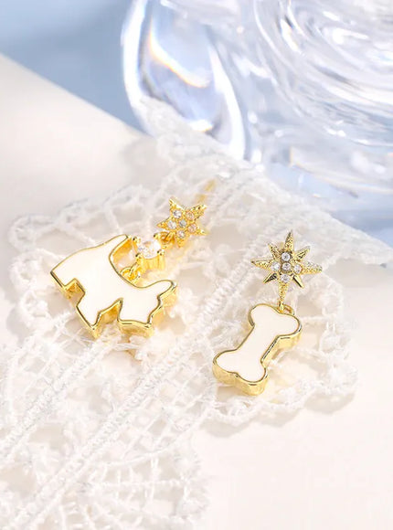 KissICON 💋 925 Silver Plated Dog Bone Earrings - Asymmetrical Long