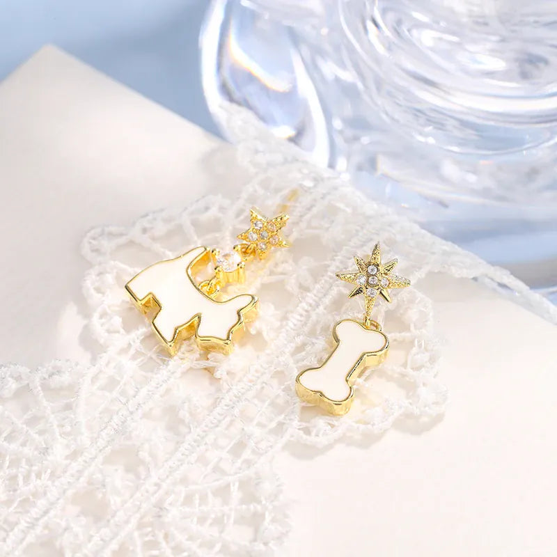 KissICON 💋 925 Silver Plated Dog Bone Earrings - Asymmetrical Long